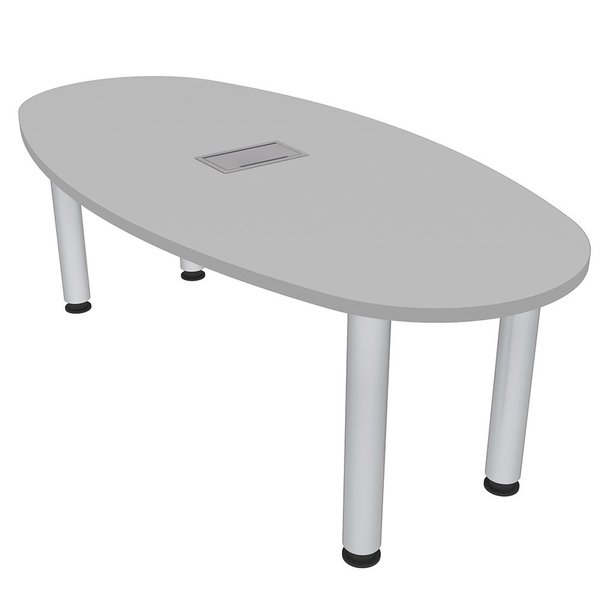 Skutchi Designs 6 Person Boat-Oval Meeting Table with Silver Post Legs, Power And Data, 6x3 Table, Light Gray H-BOVL-3470-PT-EL-01